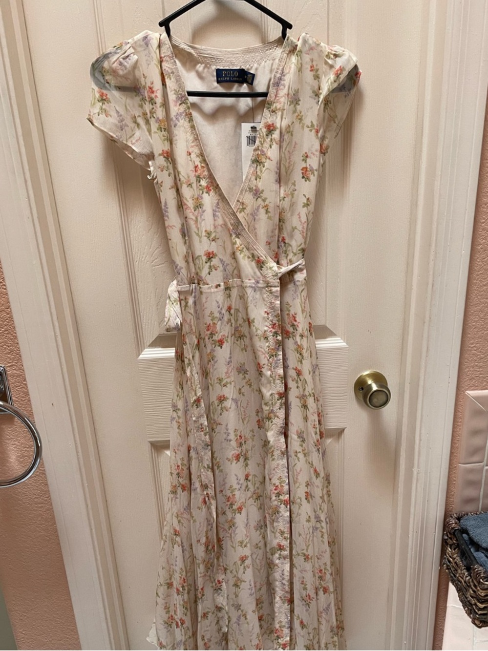 Polo Ralph Lauren Cream Floral Crepe Midi Wrap Dress